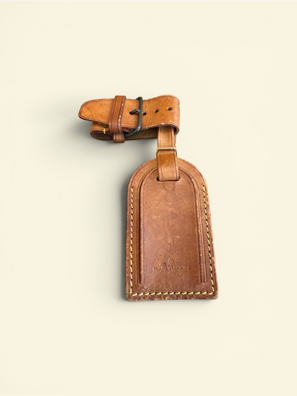 Louis Vuitton Vintage Brown Leather Luggage Tag And Poignet Set